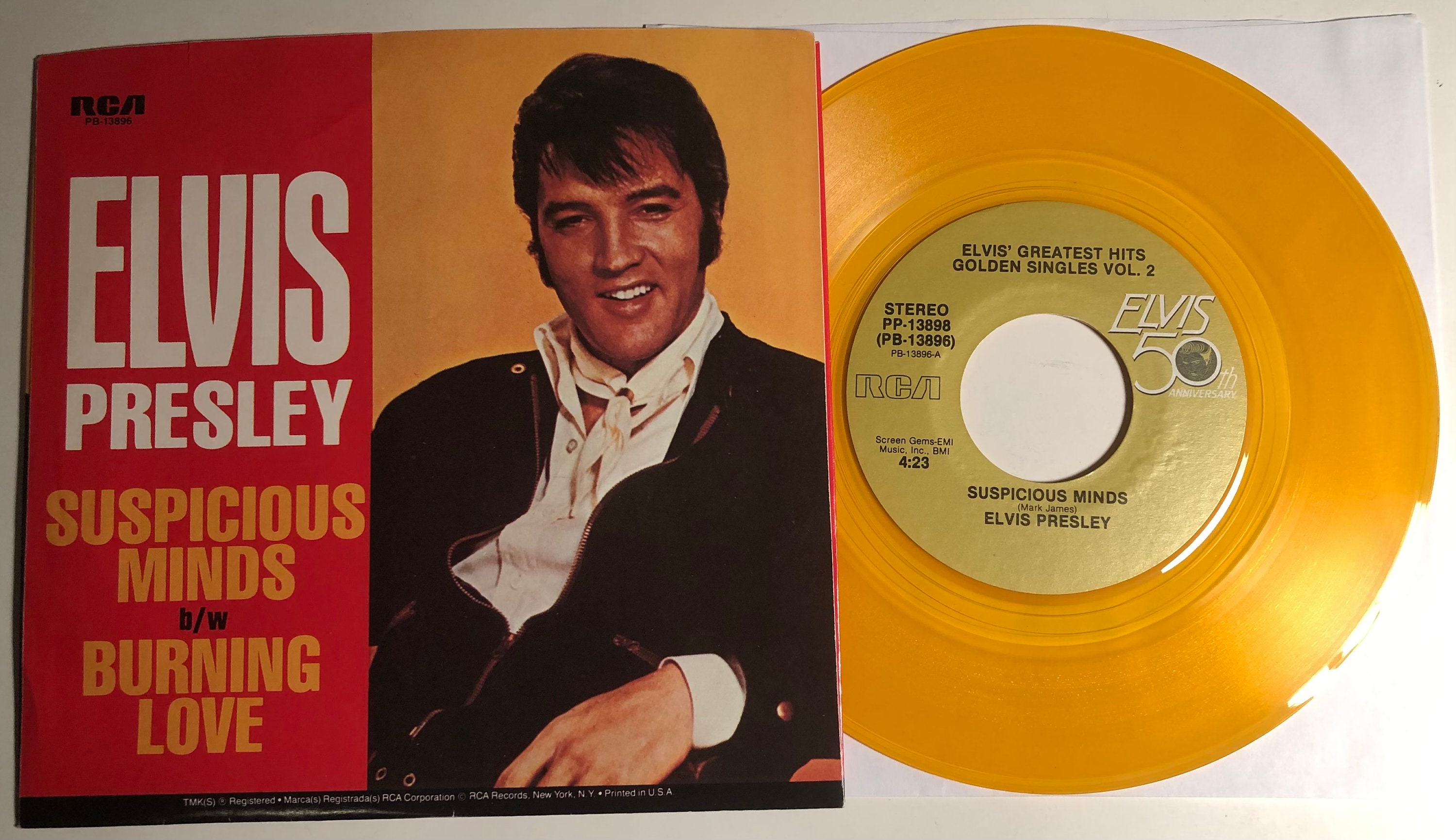 Elvis Presley / Suspicious Minds and Burning Love / RCA Gold Vinyl 45 W PS / Mint - Etsy Sweden