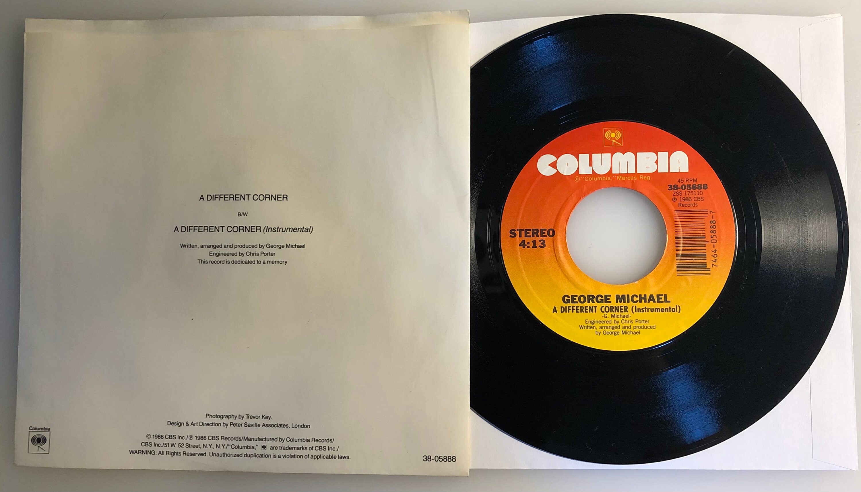 George Michael / A Different Corner / 1986 45 With Picture Sleeve