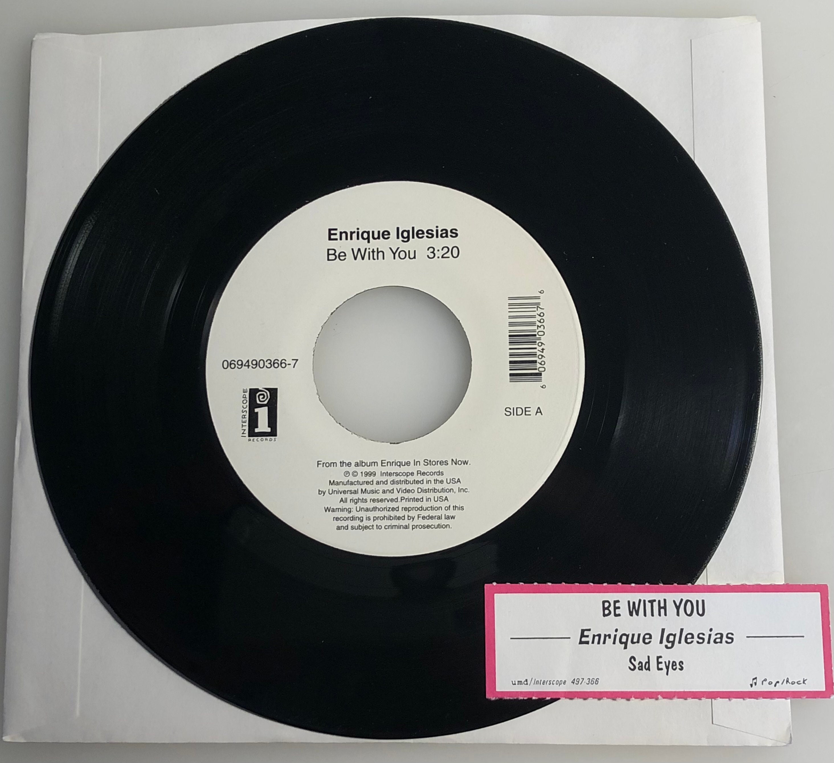 Enrique Iglesias Be With You Sad Eyes 1999 Interscope 45rpm