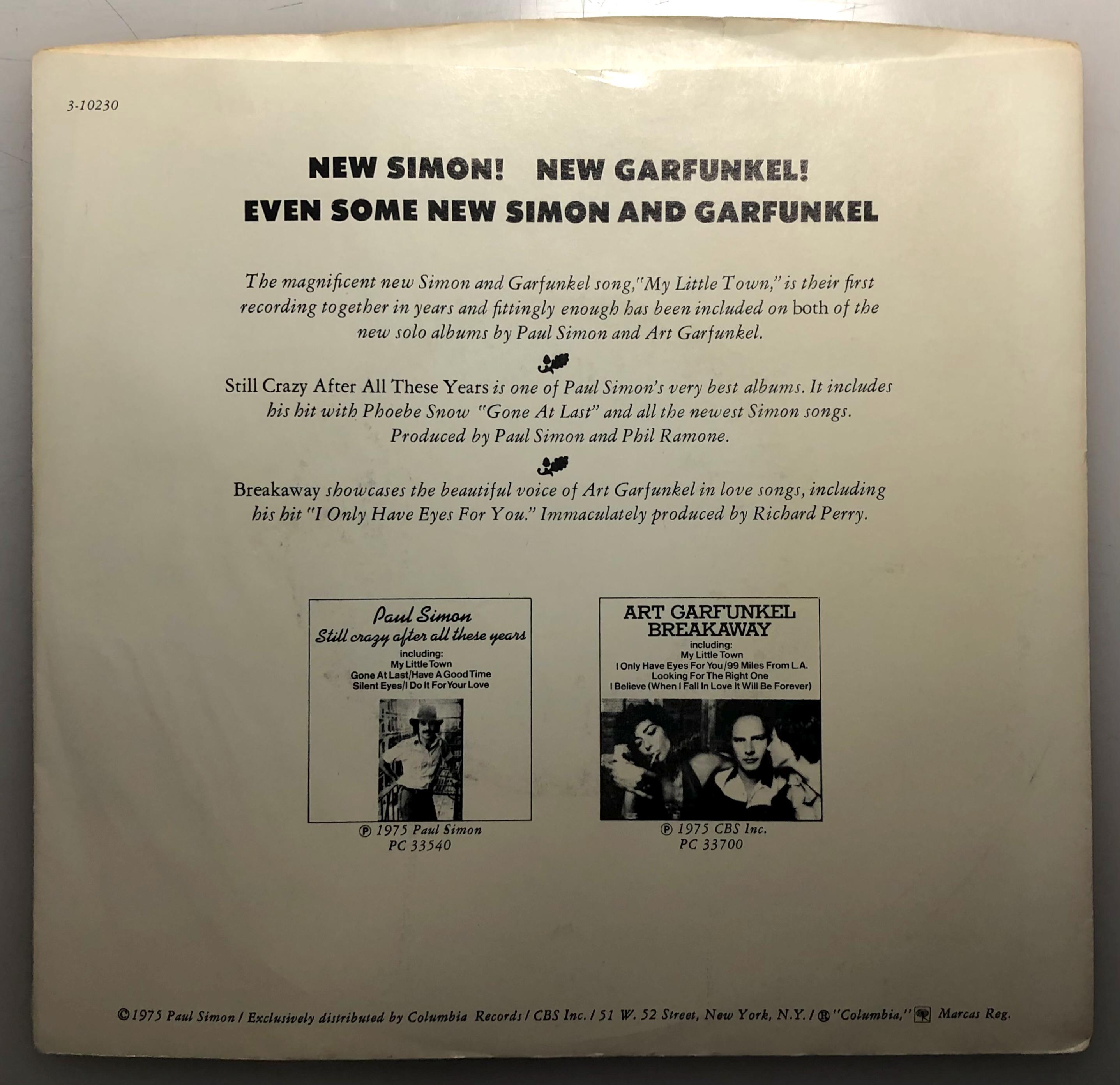 Simon and Garfunkel / My Little Town / Original 1975 45rpm W PS