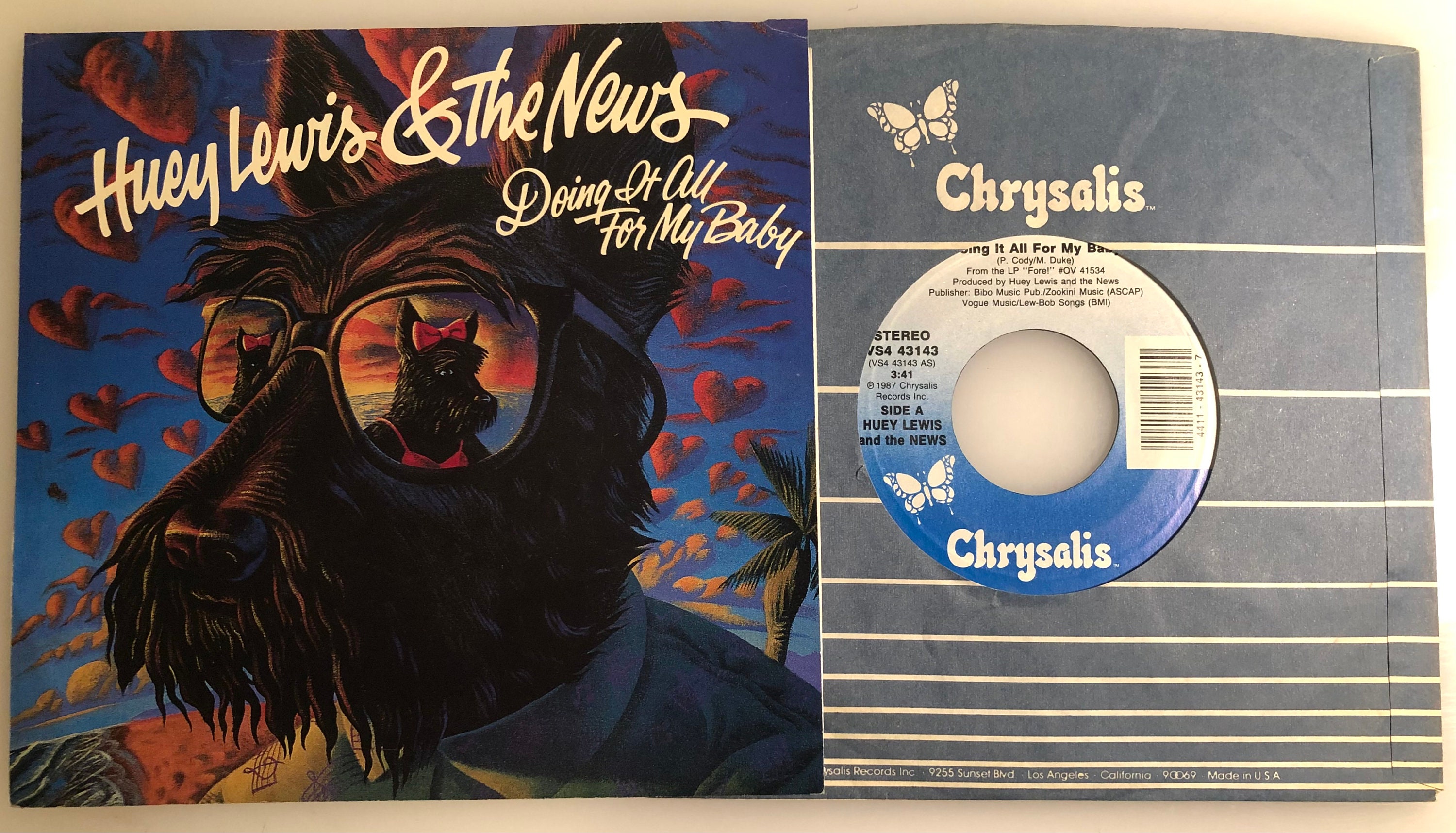 Huey Lewis & the News 'doing It All for My Baby' 1987 45rpm Vinyl