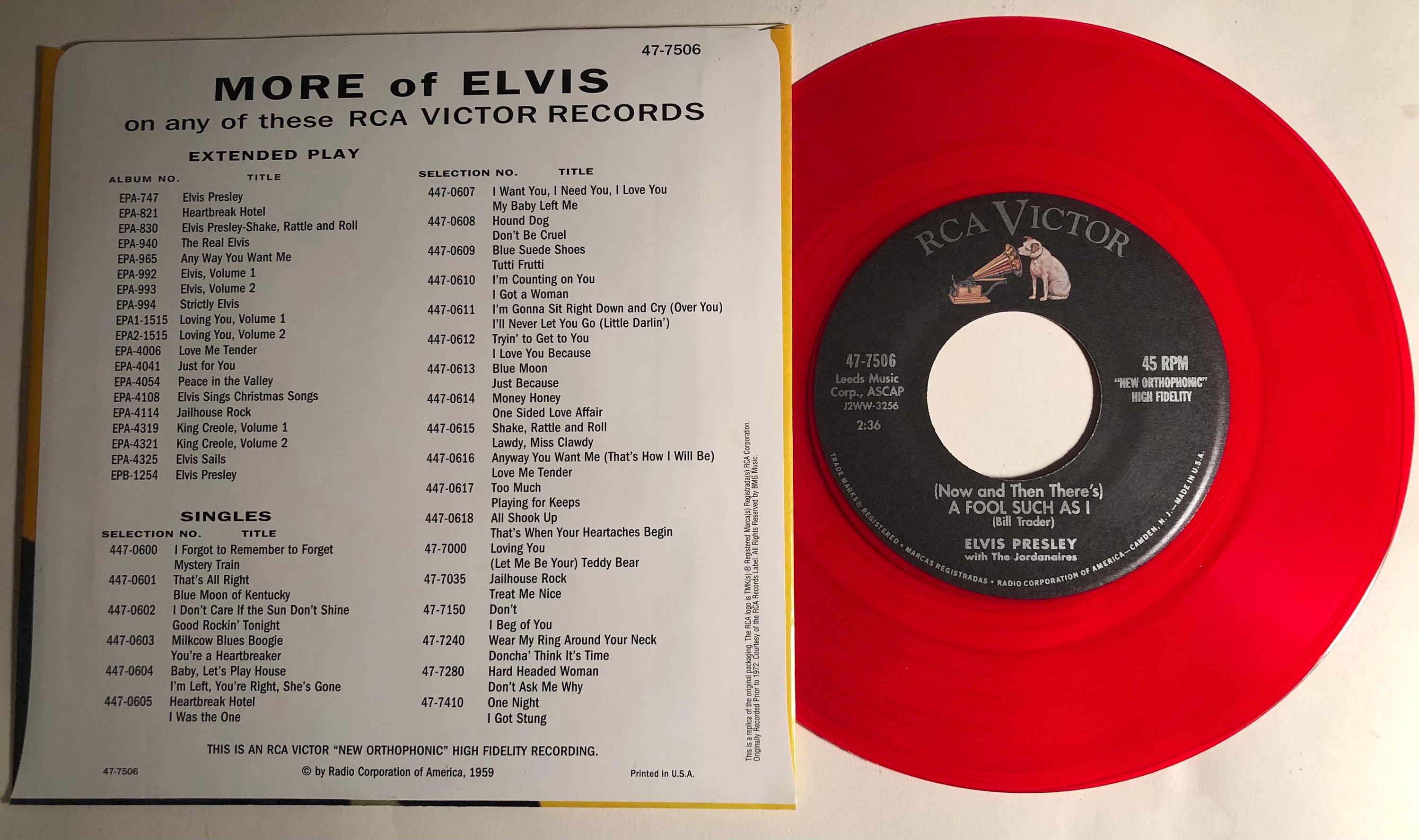 Elvis Presley: I Need Your Love Tonight, Red Vinyl 45, Mint