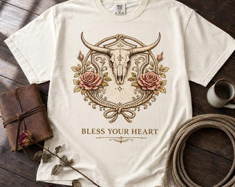 Bless Your Heart Heritage Tee | Southern Longhorn & Roses Graphic