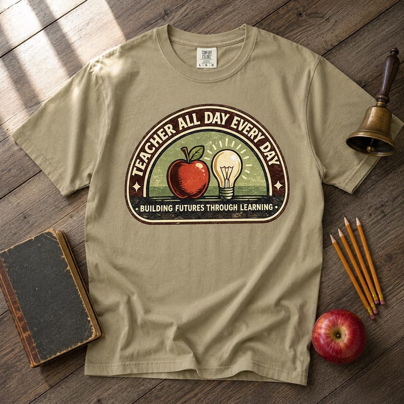 Vintage Teacher Heritage Shirt | Retro Educator Badge Tee | Building Futures Botanical Art | Teacher Gift Comfort Colors 1717 afbeelding 2