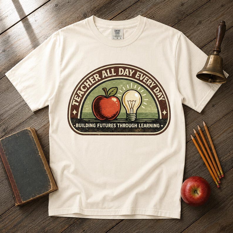 Vintage Teacher Heritage Shirt | Retro Educator Badge Tee | Building Futures Botanical Art | Teacher Gift Comfort Colors 1717 afbeelding 1
