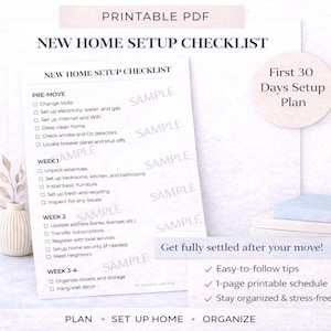 New Home Setup Checklist | First 30 Days Planner | New House Checklist | Move In Organizer | Printable PDF