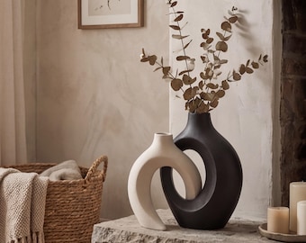 Skulpturale Keramikvase, abstrakte Schleifenvase, minimalistisches Wohndekor, modernes neutrales Dekor, ästhetisches Statement Vasengeschenk