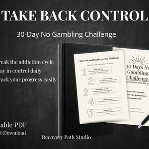 STOP GAMBLING, 30-Day No Gambling Challenge Tracker, Addiction Recovery Journal (PDF)
