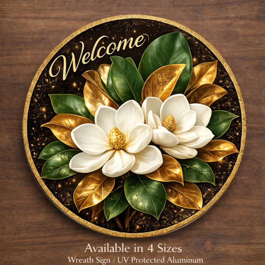 Magnolia Wreath Sign, Welcome Aluminum Sublimation, Southern Door ...