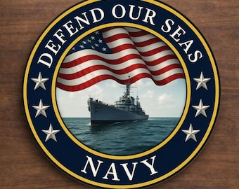 Navy Wreath Sign, Defend Our Seas Door Hanger Sign, Patriotic Military Aluminum Sublimated Sign