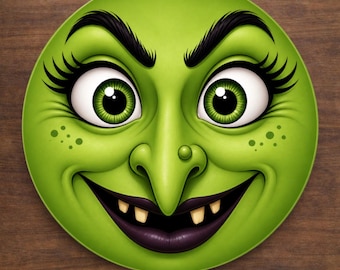 Couronne de sorcière verte, panneau en aluminium par sublimation, couronne d'Halloween, panneau visage de sorcière, centre de couronne en maille
