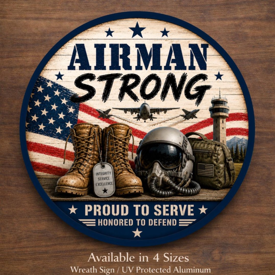 Airman Strong Sign, Air Force Inspired Wreath Sign, Military Door ...