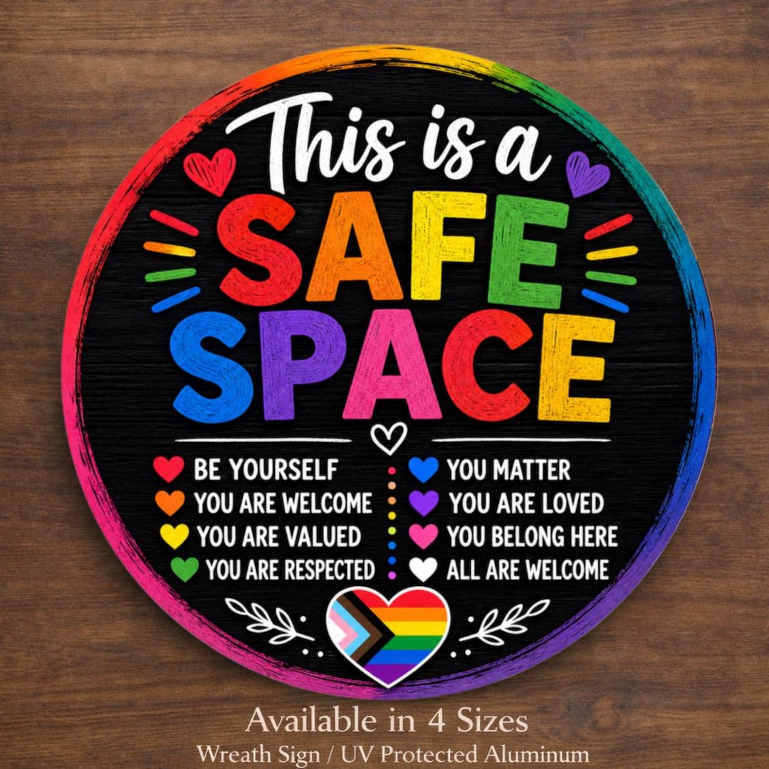 Trans Safe Space Sign Safe Space Wreath Sign, Inclusive Pride Door Hanger Sign, LGBTQ Welcome ...