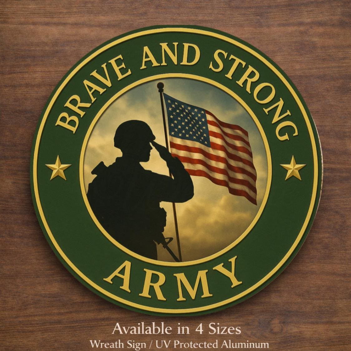 Army Wreath Sign, Brave and Strong Door Hanger Sign, Patriotic Military ...