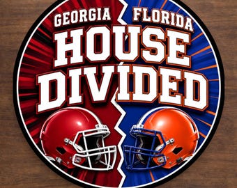 House Divided Football Wreath Sign, Personalized, Football Rivalry Aluminum Sign, Custom Teams Football Decor