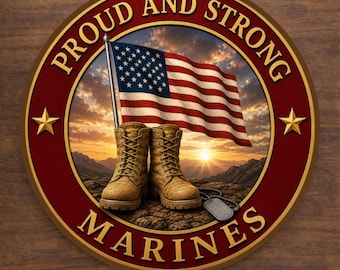 Marines Wreath Sign, Proud and Strong Door Hanger, Patriotic Military Aluminum Sublimated Sign