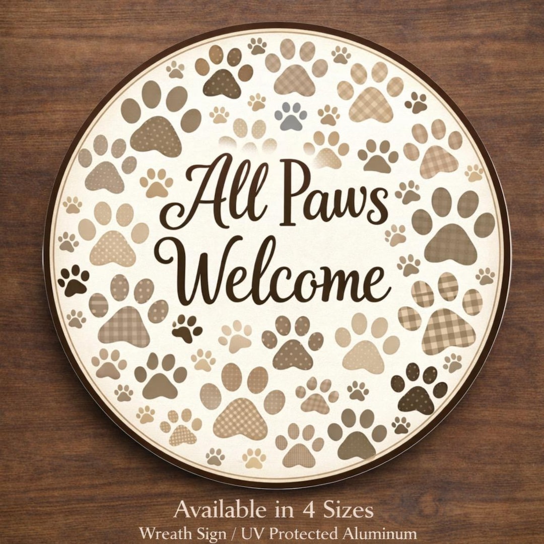 All Paws Welcome Wreath Sign, Neutral Dog Door Hanger Sign, Pet ...