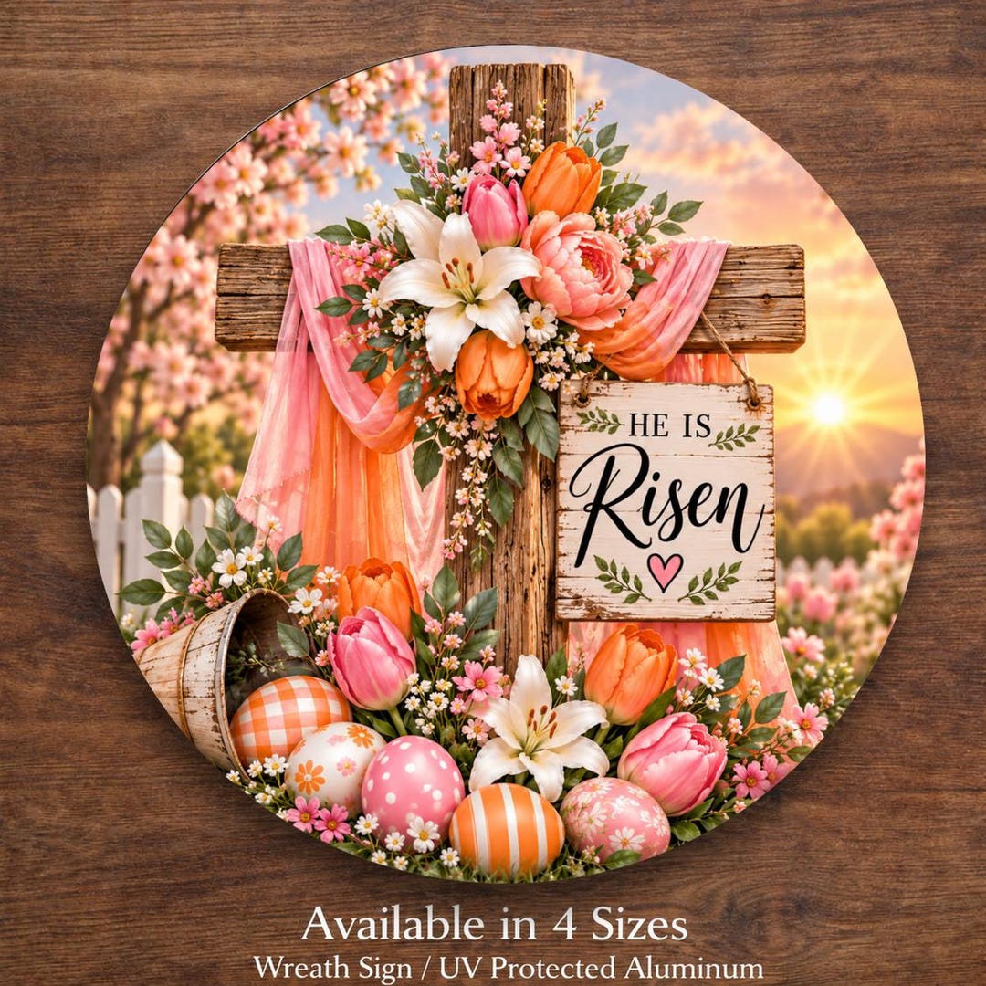 He is Risen Easter Wreath Sign, Rustic Cross With Lilies, Spring ...