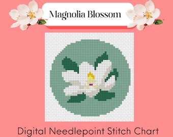 Magnolia Blossom: Needlepoint Digital Canvas File | 13 mesh