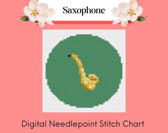Saxophone Digital Needlepoint Chart | 13 Mesh