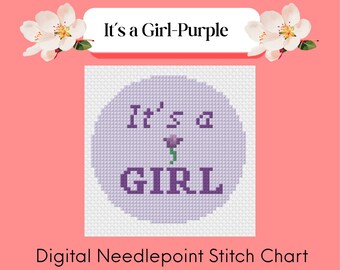 It's a Girl - Digital Needlepoint Canvas : 13 mesh