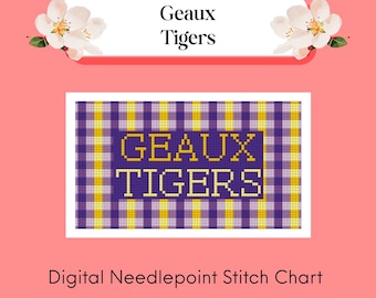 Geaux Tigers Needlepoint Digital Chart | 13 Mesh