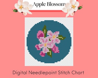 Apple Blossom Needlepoint Digital Chart | 13 Mesh