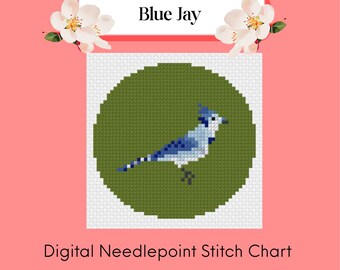 Blue Jay Digital Needlepoint Chart | 13 Mesh