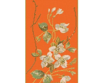 Klematis (Clematis Flammula) — Vintage botaniskt kort med cigarettmotiv, direktnedladdning, korsstygnsmönster