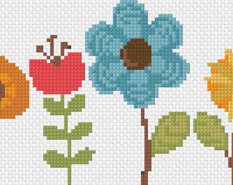 Korsstygnsmönster för vårblommor: Nybörjare Blomsterträdgård Modern Räknad (PDF-nedladdning)