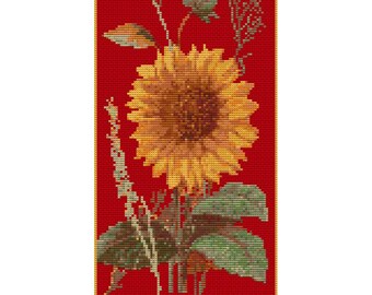 Korsstygnsmönster med viktorianskt solrosmotiv | Botanisk blomsterkonst (PDF-nedladdning)