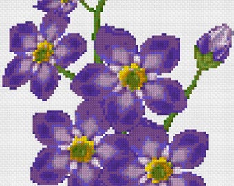 Violett korsstygnsmönster — Lila blommor och botaniska växter — Ladda ner PDF direkt