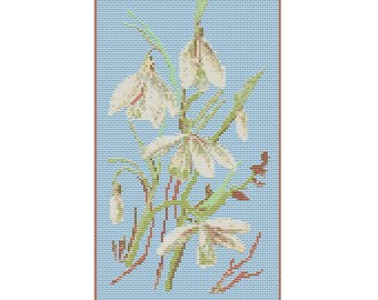 Korsstygnsmönster med snödroppe – viktoriansk botanisk blomma (PDF-nedladdning)