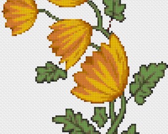 Enkelt korsstygnsmönster med orange blombukett direkt nedladdning