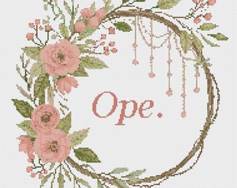 Korsstygnsmönster med blomkrans | Midwest "Ope." Ordspråk | PDF-nedladdning