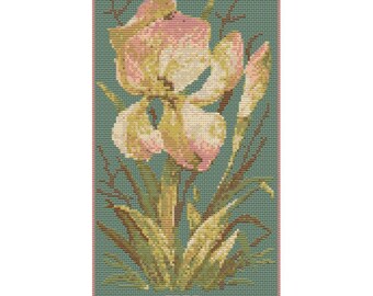 Iris (Iris Germanica) — Vintage botaniskt kort med gammal domare, cigarett, direktnedladdning, korsstygnsmönster