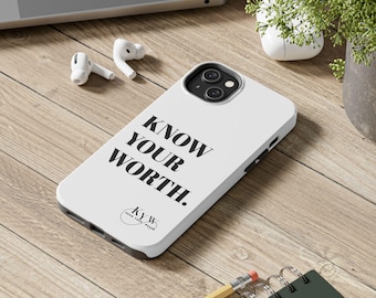 Funda para iPhone "Conoce tu valor", funda minimalista para teléfono, funda con cita estética, regalo de amor propio para ella, funda para teléfono neutra y limpia para chicas.