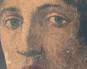 Design antico a matita - Filippino Lippi con importante corniche lignea dorata, retro datato 1946