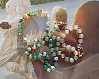Sand and Seafoam // Beaded Agate Bracelet & Necklace