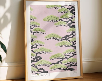 Blush Pine Japanese Wall Art | Japandi Decor Print | Soft Pink Neutral Poster | Minimalist Scandinavian Wall Decor | Digital Download