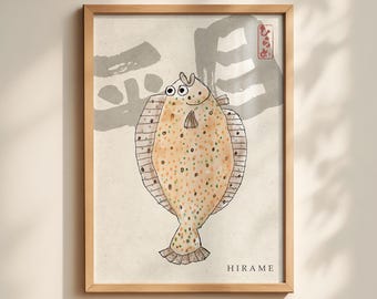 Hirame Flounder Wall Art | Japanese Fish Poster | Japandi Decor | Minimalist Coastal Art Print | Digital Download