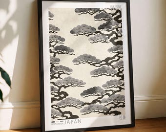 Pine Ink | Japanese Pine Wall Art | Japandi Wall Decor | Minimalist Monochrome Poster | Japanese Style Digital Download