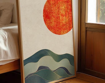 Japanese Sunrise Wall Art, Japandi Minimal Poster, Zen Decor, Wabi Sabi Art Print, Printable Download, Rising Sun Japan Poster