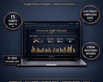 金銭習慣トラッカー（Googleスプレッドシート）｜日々の習慣トラッカー｜お金に関する習慣｜継続記録｜ダークラグジュアリーファイナンステンプレート