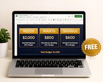 無料月間予算トラッカースプレッドシート | 50/30/20予算テンプレート | Googleスプレッドシート予算プランナー | 即時デジタルダウンロード