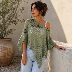 Strickanleitung für einen Sommerponcho (PDF) | Einfache Strickanleitung für einen Poncho aus Lochmuster | Oversized-Strandponcho für Anfänger | Sofort-Download, Größen 1–10