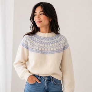 Nordische Fair Isle Pullover Strickmuster PDF, Top Down Colorwork Pullover Muster, nahtloser isländischer Strickpullover, Instant Download
