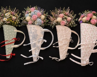 Handmade Floral Bouquet Bag, Vintage Cotton Flower Carrier, Farmers Market Tote
