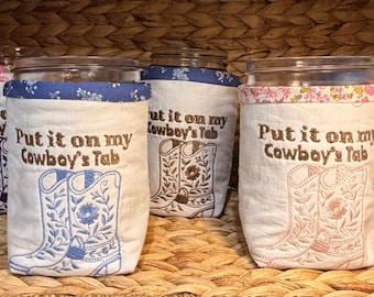 Handmade Embroidered Mason Jar Cozy Reusable Sleeve Rustic Country Drink Cozy