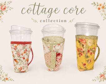Handmade Iced Coffee Cup Cozy with Handle, Reusable Coffee Cup Sleeve (12-22oz)